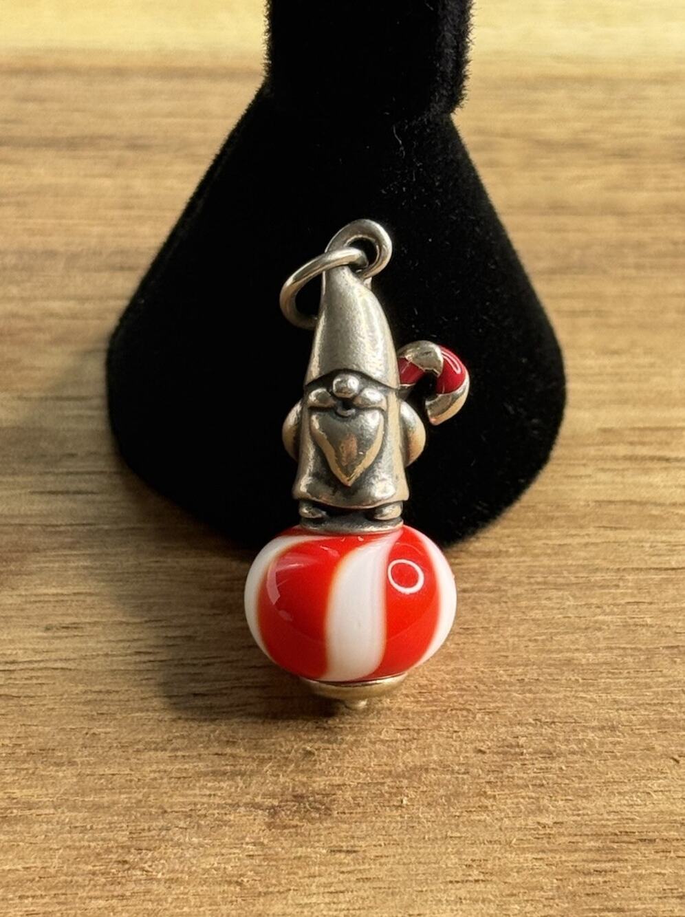 James Avery Retired Sterling Silver & Enamel Christmas Gnome Glass Finial Charm